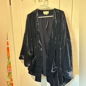 ANTHROPOLOGIE NWT Navy Velvet Kimono Style Jacket XL